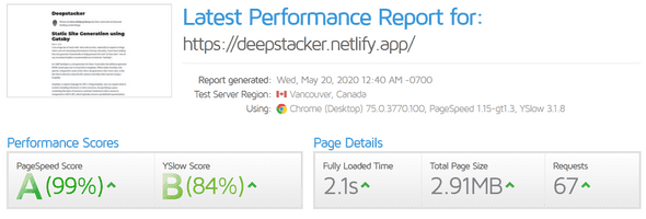 Performance report of my new GatsbyJS blog